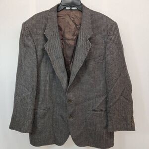 Yves Saint Laurent Men's Houndstooth Blazer Jacket Vintage Brown 2 Button Closur